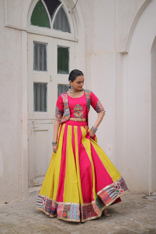 Prazu Fashion Pink Roman With Attractive Maslin Crochet Print Lehenga For Navratri