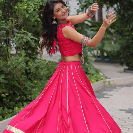 Lorenvalley Fashion Pink Roman Silk with Attractive Gota-Patti Lace Lehenga Choli