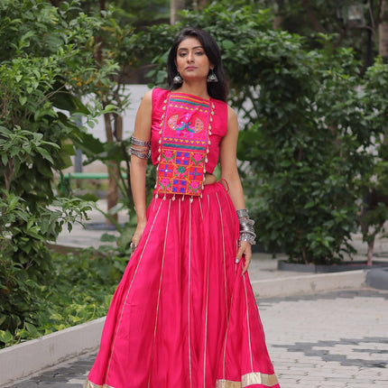 Lorenvalley Fashion Pink Roman Silk with Attractive Gota-Patti Lace Lehenga Choli