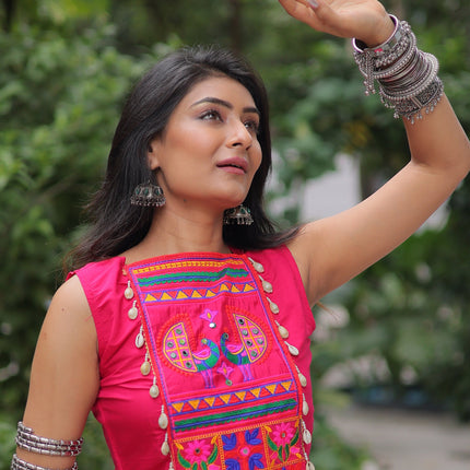 Lorenvalley Fashion Pink Roman Silk with Attractive Gota-Patti Lace Lehenga Choli