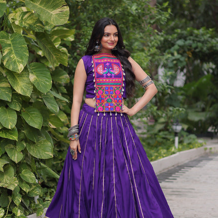 Lorenvalley Fashion Purple Roman Silk with Attractive Gota-Patti Lace Lehenga Choli