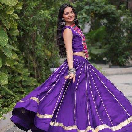 Lorenvalley Fashion Purple Roman Silk with Attractive Gota-Patti Lace Lehenga Choli