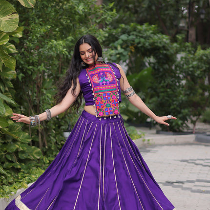 Lorenvalley Fashion Purple Roman Silk with Attractive Gota-Patti Lace Lehenga Choli