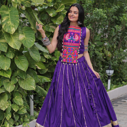 Lorenvalley Fashion Purple Roman Silk with Attractive Gota-Patti Lace Lehenga Choli