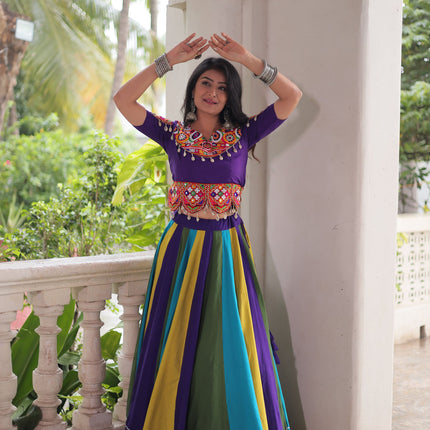 Lorenvalley Fashion Multicolor Roman Silk with Attractive Colour Combination Roman Fabric Gota Lace work Lehenga Choli