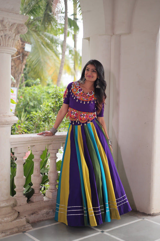 Prazu Fashion Violet Roman With Gamthi Embroidered Lehenga For Navratri