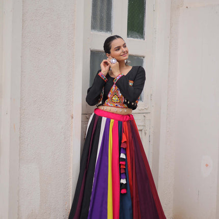 Lorenvalley Fashion Multicolor Roman Silk with Attractive Colour Combination Roman Fabrics Lace work Lehenga Choli
