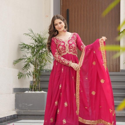 Prazu Fashion Pink Georgette Sequins & Zari Embroidery Gown