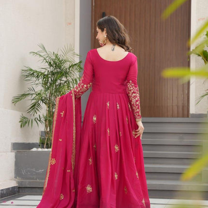 Prazu Fashion Pink Georgette Sequins & Zari Embroidery Gown