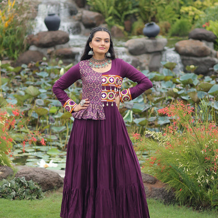 Lorenvalley Fashion Wine Rayon Kutchi Gamthi Embroidered Work & Cotton Print Work Gown