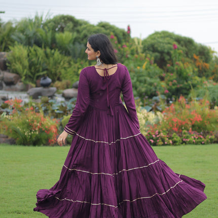 Lorenvalley Fashion Wine Rayon Kutchi Gamthi Embroidered & Mirror hand Work Gown