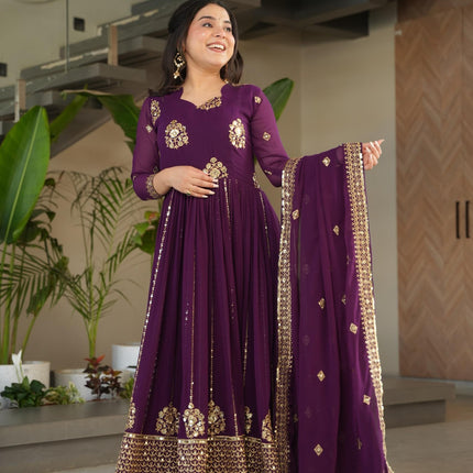 Prazu Fashion Purple Georgette Rich Zari & Sequins Embroidered Gown