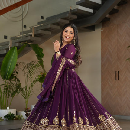 Prazu Fashion Purple Georgette Rich Zari & Sequins Embroidered Gown