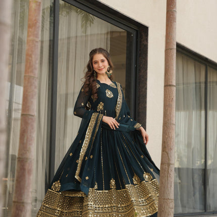 Prazu Fashion Rama Georgette Rich Zari & Sequins Embroidered Gown