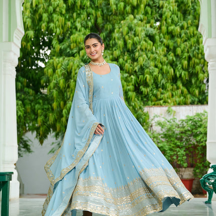 Prazu Fashion Light Lavender Georgette Embroidered Gown With Dupatta