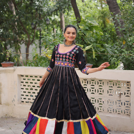 Lorenvalley Fashion Black Roman Silk with Thread work & Gota Lace embellished Work Gown