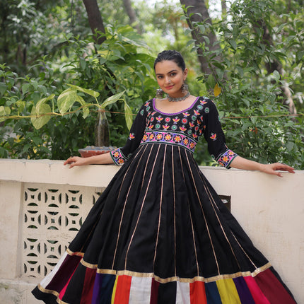 Lorenvalley Fashion Black Roman Silk with Thread work & Gota Lace embellished Work Gown