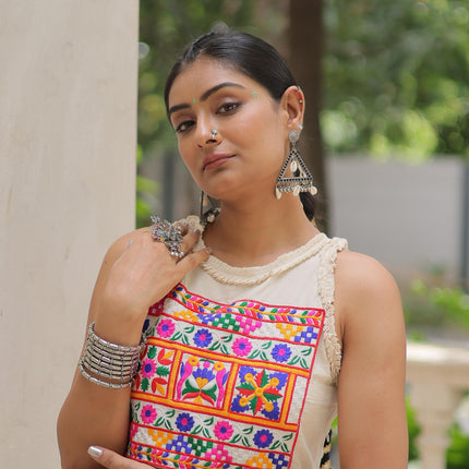 Prazu Fashion Off White Kora Cotton With Multi Thread Embroidered Work Gown