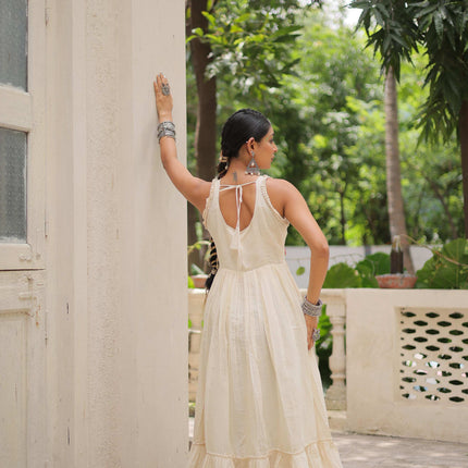 Prazu Fashion Off White Kora Cotton With Multi Thread Embroidered Work Gown