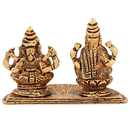 Estele Gold-Polished Goddess Laxmi & Lord Ganapati Idol for Pooja & Car Decor