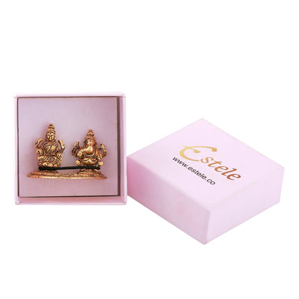 Estele Gold-Polished Goddess Laxmi & Lord Ganapati Idol for Pooja & Car Decor