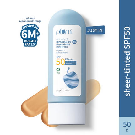 Plum Rice Water & 3% Niacinamide Sheer-Tinted Sunscreen With SPF 50 PA++++ For Oily To Normal Skin
