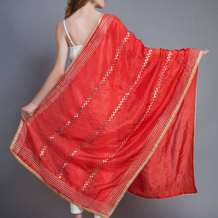 Shehnaai Red Artsilk Dupatta With Sarwoski And Gota Aari Embroidery