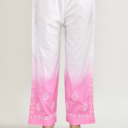 Joban Fashion Womens Cotton ChikanKari Pink & White Cord set