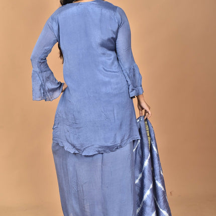 Morchari Women And Hand Embroidery Palazzo Set-Grey