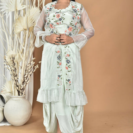 Morchari Women Hand Embroidery Crop Top-Sea Green