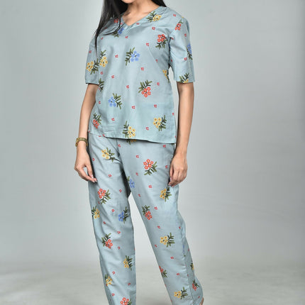 Morchari Digital Print Semi Muslin Co-Ord Set Top & Trouser-Multicolor