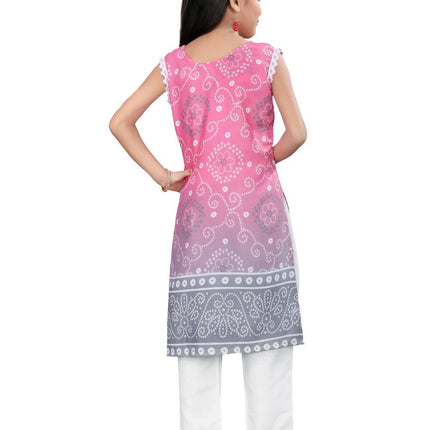 Divine Drape Girls Cotton Pink Printed Straight Kids Kurta Pant With Dupatta