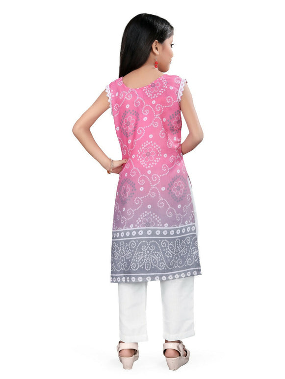 Divine Drape Girls Cotton Pink Printed Straight Kids Kurta Pant With Dupatta