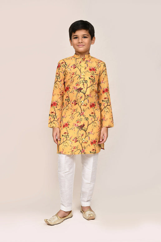 Joban Fashion Linen Cotton Yellow Kurta With Straight Fit Pant