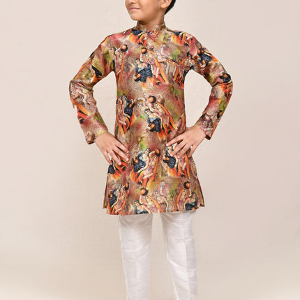 Joban Fashion Silk Dark Beige Kurta With Straight Fit Pant