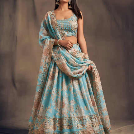 Lehenga Mart Designer Bollywood Style Wedding Wear Lehenga Choli - Aqua