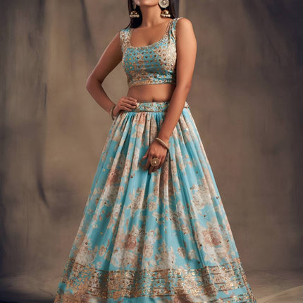 Lehenga Mart Designer Bollywood Style Wedding Wear Lehenga Choli - Aqua