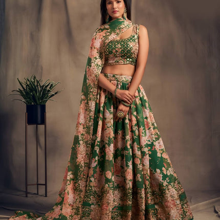 Lehenga Mart Designer Bollywood Style Wedding Wear Lehenga Choli - Green