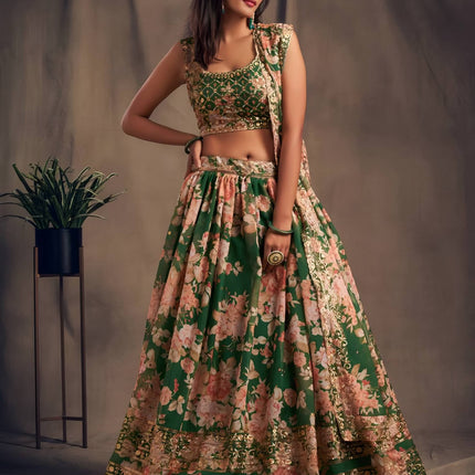 Lehenga Mart Designer Bollywood Style Wedding Wear Lehenga Choli - Green