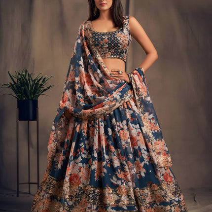 Lehenga Mart Designer Bollywood Style Wedding Wear Lehenga Choli - Navy Blue