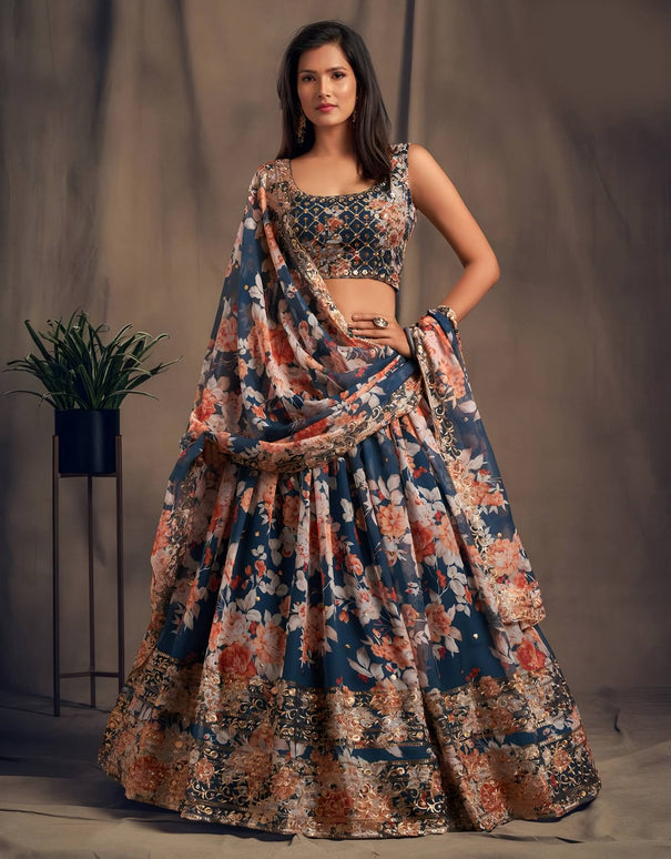 Lehenga Mart Designer Bollywood Style Wedding Wear Lehenga Choli - Navy Blue