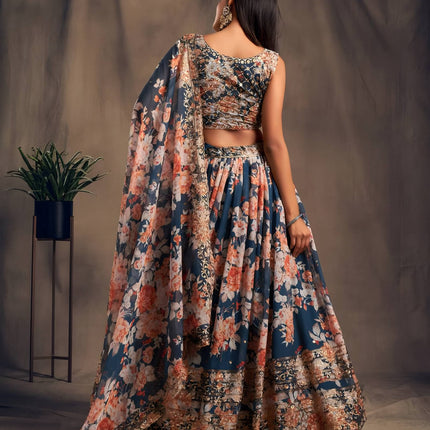 Lehenga Mart Designer Bollywood Style Wedding Wear Lehenga Choli - Navy Blue