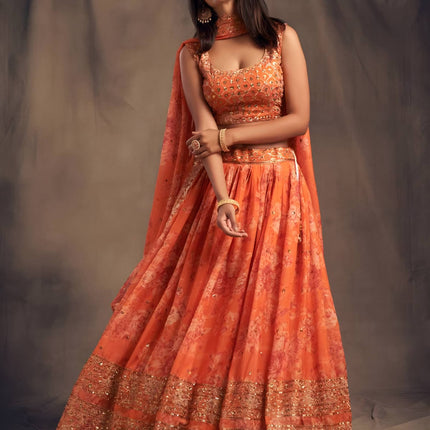 Lehenga Mart Designer Bollywood Style Wedding Wear Lehenga Choli - Orange
