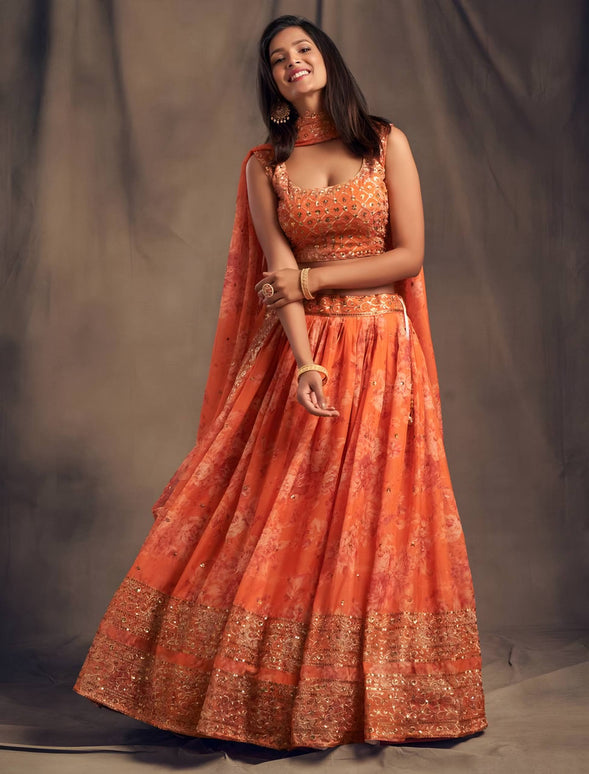 Lehenga Mart Designer Bollywood Style Wedding Wear Lehenga Choli - Orange