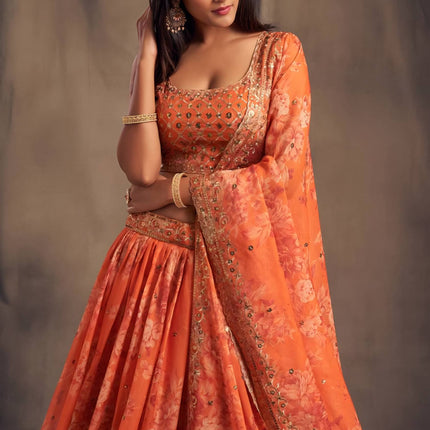Lehenga Mart Designer Bollywood Style Wedding Wear Lehenga Choli - Orange