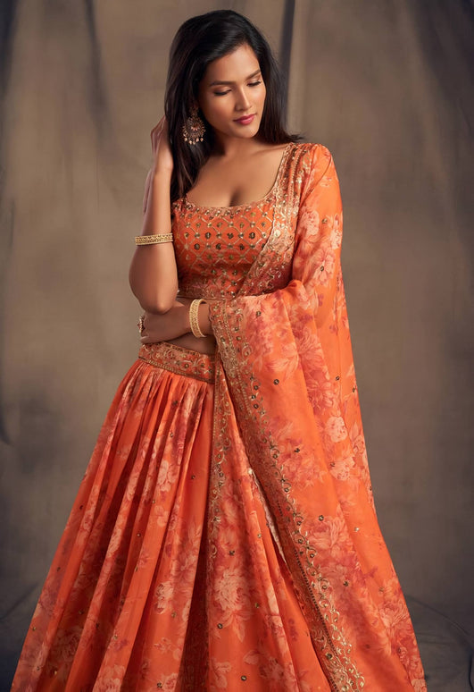Lehenga Mart Designer Bollywood Style Wedding Wear Lehenga Choli - Orange