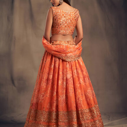 Lehenga Mart Designer Bollywood Style Wedding Wear Lehenga Choli - Orange