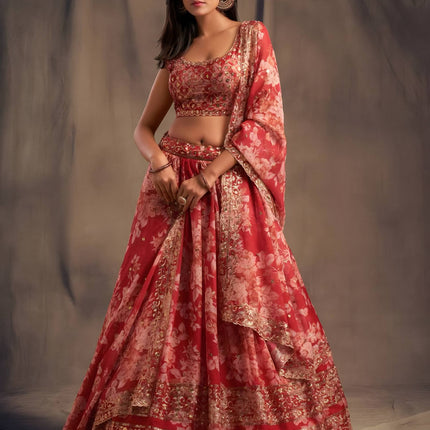 Lehenga Mart Designer Bollywood Style Wedding Wear Lehenga Choli - Red