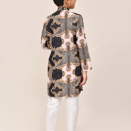 Joban Fashion Cotton Silk Black Kurta With Straight Fit Pant