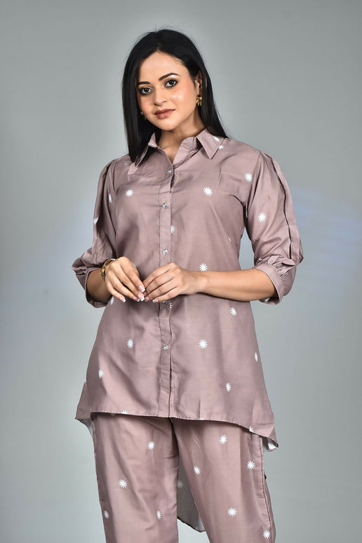 Morchari Digital Print Semi Muslin Co-Ord Set Top & Trouser-Multicolor